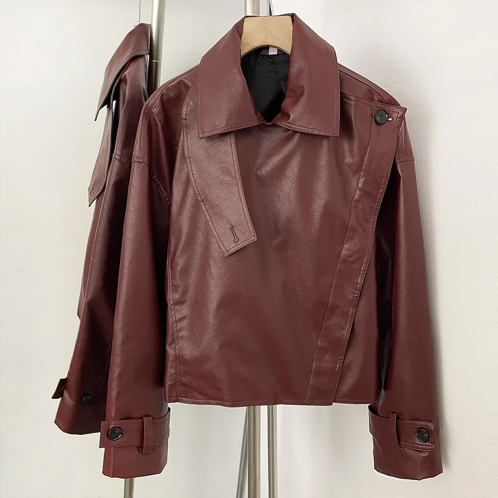 

Куртка из искусственной кожи оверсайз, женское пальто из искусственной кожи, женский кожаный топ, женская одежда, кожаная куртка, популярная новая верхняя одежда в корейском стиле