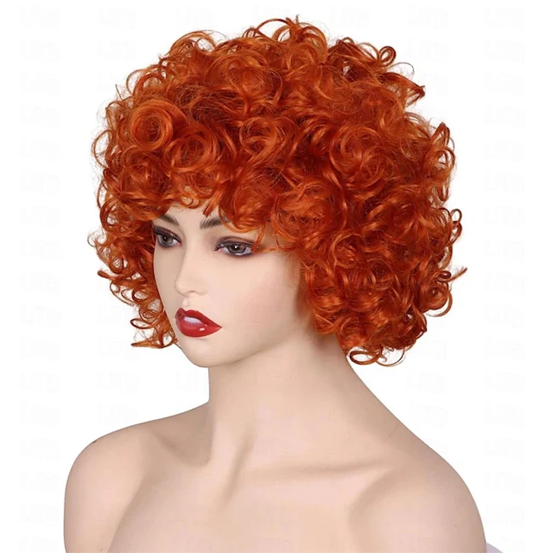 HAIRJOY Synthetic Hair Short Fluffy Curly Orange Red Cosplay Wig Women Costume for Halloween