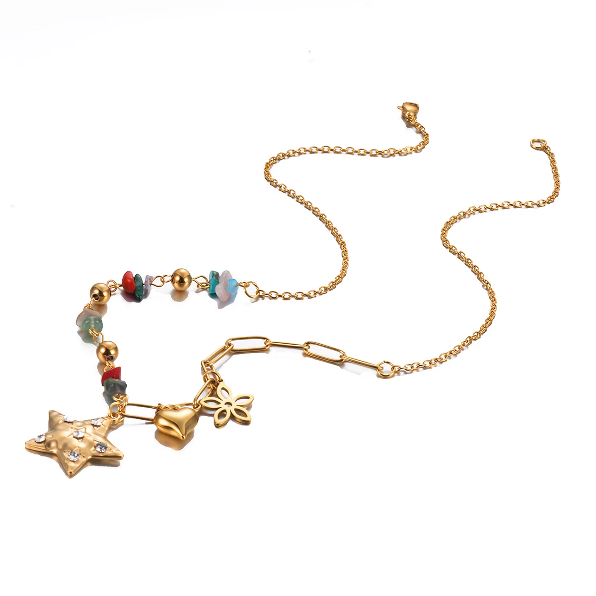 New Bohemia Star Pendant Stainless Steel Gold Plated Natural Stone Necklaces for Women Beach Banquet Accessories