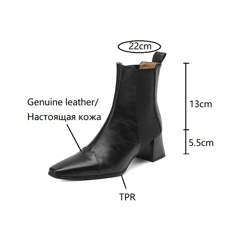 Autumn Women Boots Square Toe Chunky Heel Short Boots Women Genuine Leather Shoes for Women Slip-on Boots Pleated Ladies Shoes