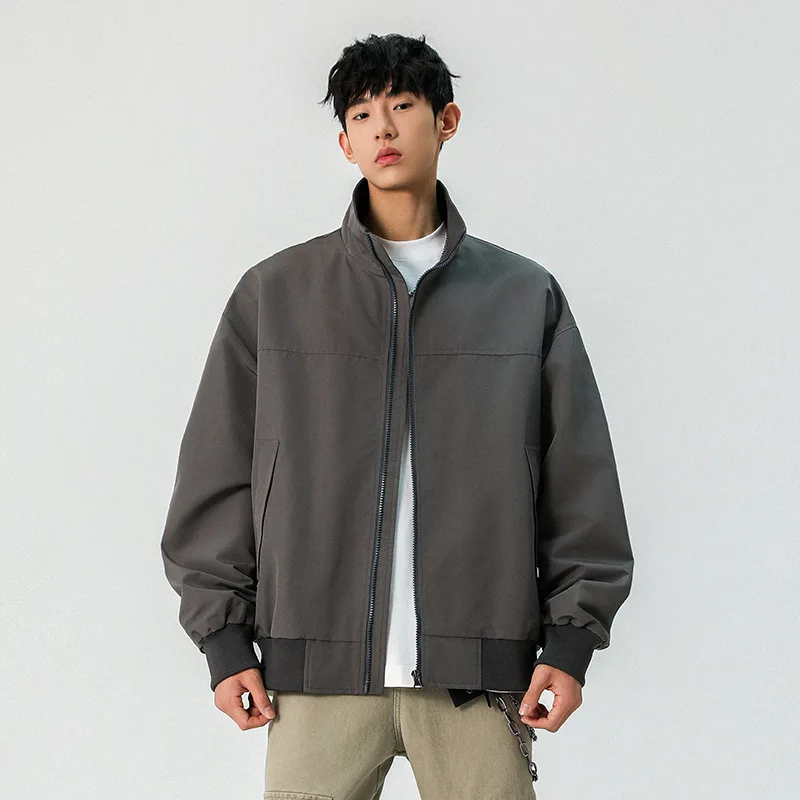 

Американский стиль 2025, новая мода, мужские простые базовые повседневные модные куртки с воротником-стойкой и длинными рукавами на молнии, мужские пальто, верхняя одежда
