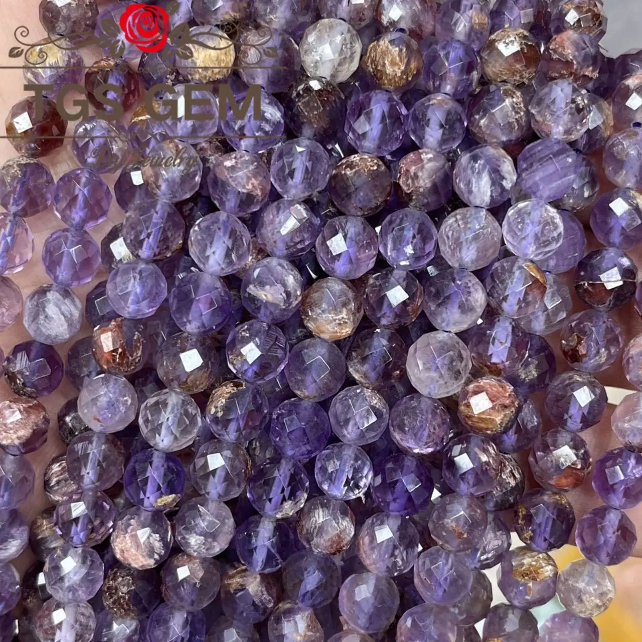 

factory wholesale Engraved hard cut round bead natural stoneAAA violet Mausoleum pattern small cut scatteredDIY jewelry