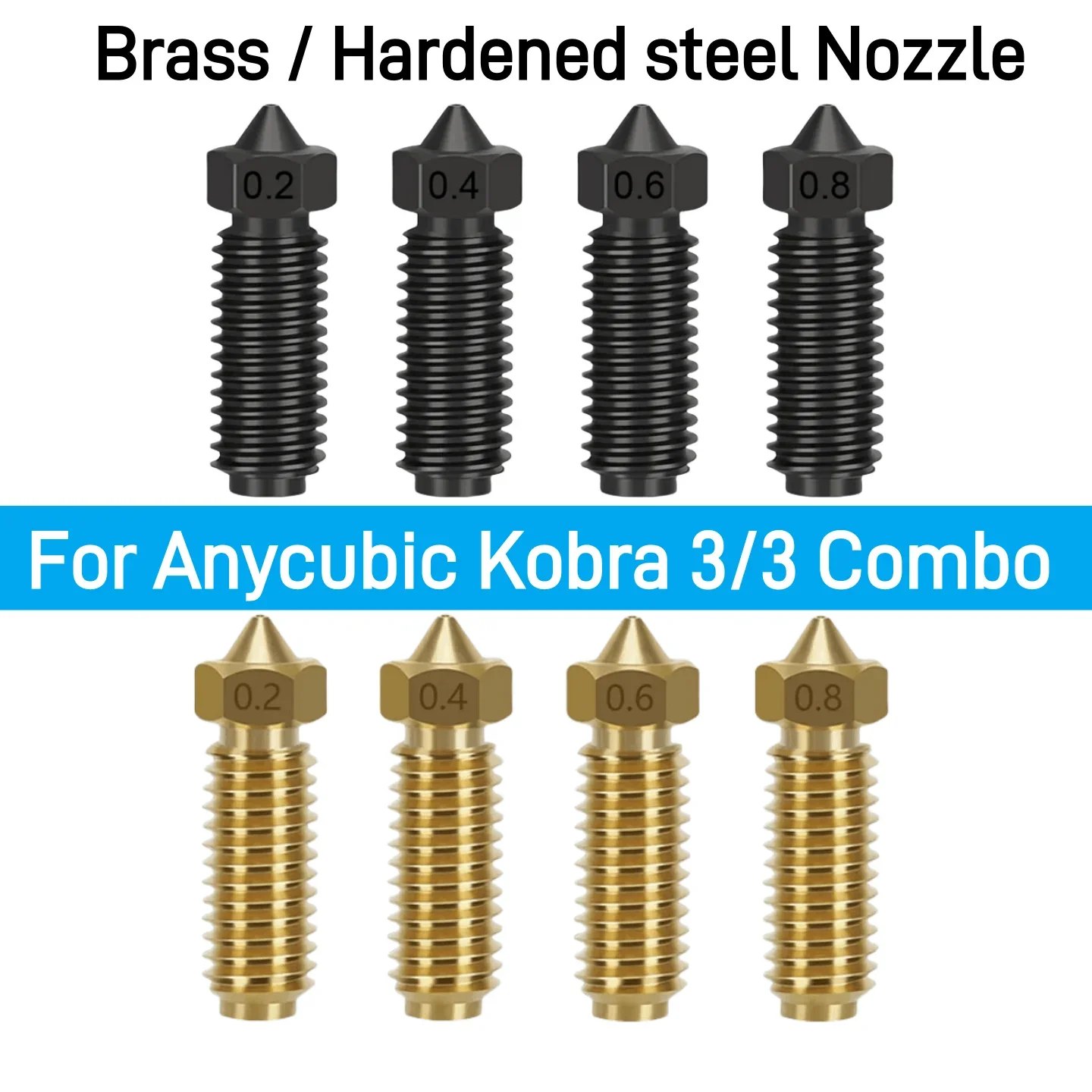 For Anycubic Kobra 3 Combo Hot End Nozzles 0.2 0.4 0.6 0.8 Hardened steel Brass Nozzle For Anycubic Kobra3 Spare Accesories