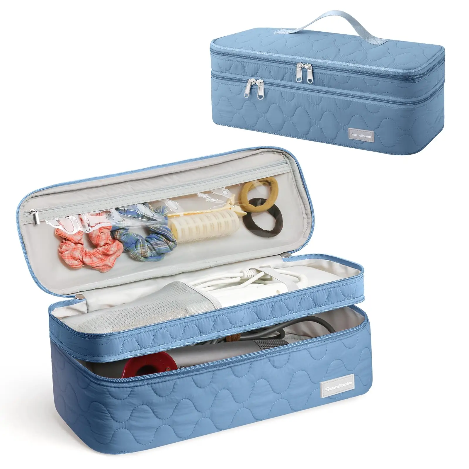 Haartrockner-Etui Tragbare Friseurwerkzeug-Aufbewahrungstasche Doppelschichtige Reise-Organizer-Box für Lockenstab, Haarklammer und Bürste, Tragetasche – Detail 9