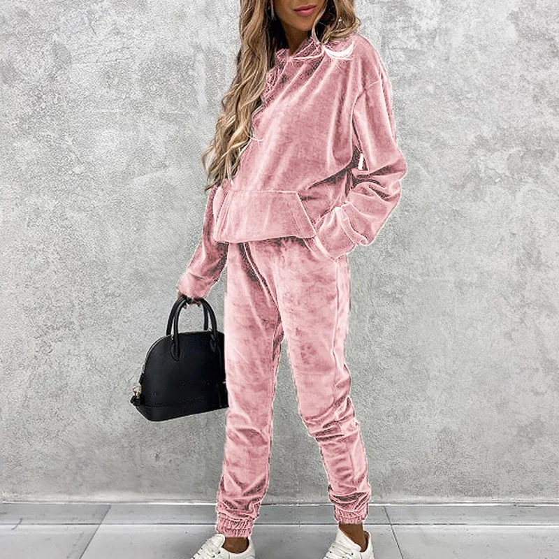 Jumper Suit Winter Spring Solid Casual Tracksuit Women Fleece 2 Pieces Sets Sports Sweatshirts Pullover Sweatpants