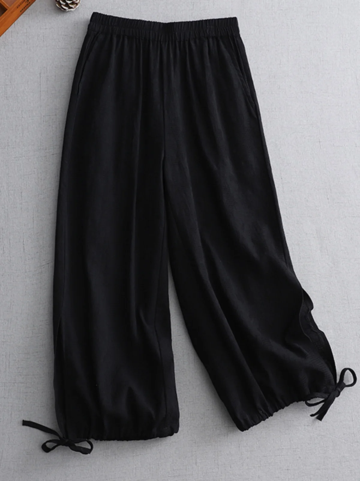 Pure Color Breathable Cotton Linen Harlan Lantern Pants Large Size Women's Trousers Belted Slim High Waist Nine Points Casual...