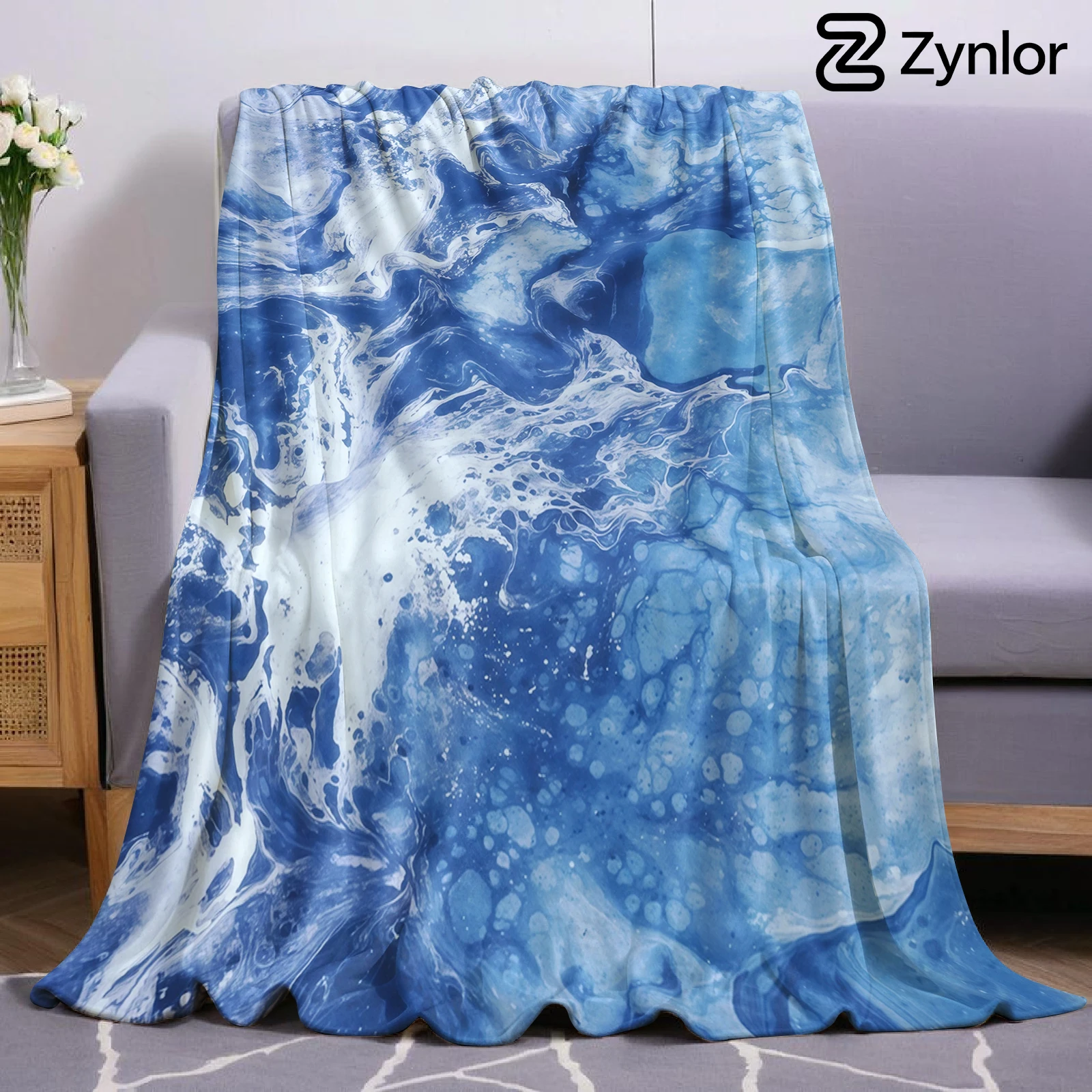 Ocean Marble Ultra Soft Sherpa Fleece Blanket Fluffy Warm Halloween Cozy Throw for Sofa Couch Bedroom Gift All season