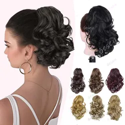 Synthetic Short Ponytail Extension Claw Clip in Hair Extensions for Women Curly Wavy Ponytails Updo Hair Pieces for Kids Girls
