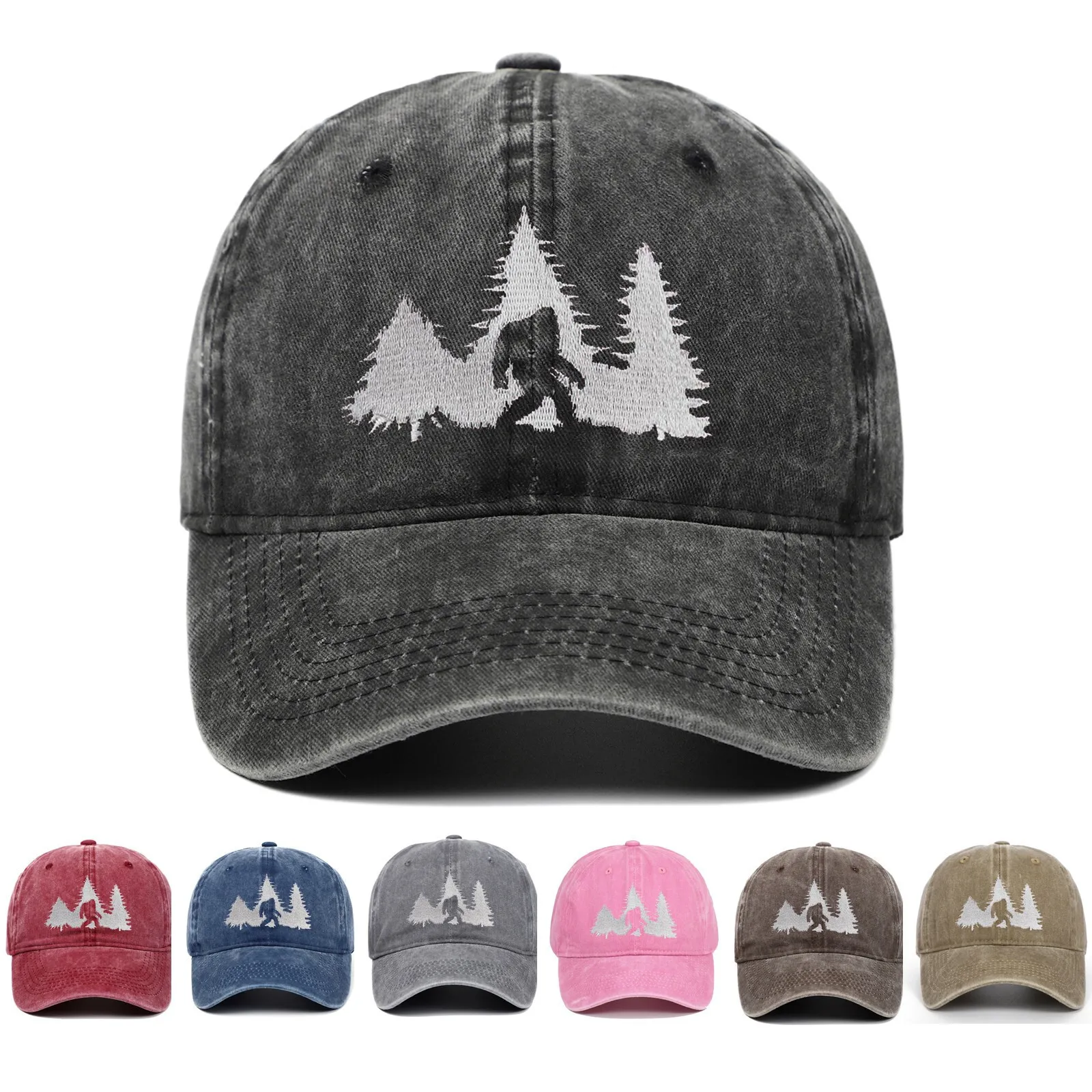 

2024 New Bigfoot Embroidered Vintage Washed Baseball Cap Dad Hip Hop