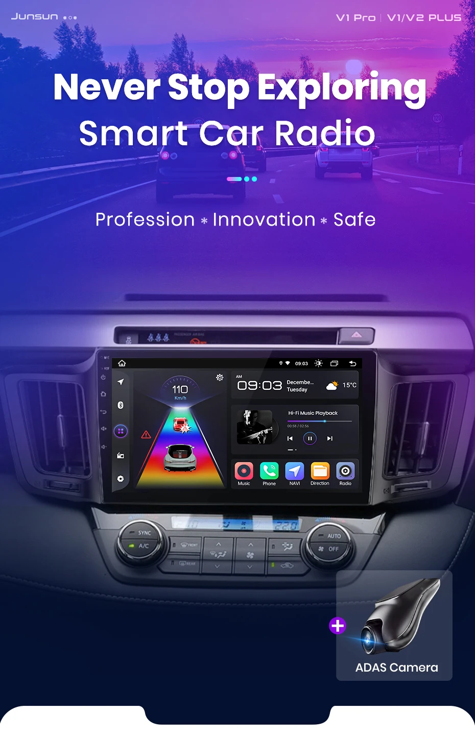 Junsun Kabelloses CarPlay Android Auto Autoradio für Toyota RAV4 RAV 4 2012 2013 - 2018 2 DIN Multimedia-Stereoanlage mit integriertem Lüfter GPS-Navigation SWC Bluetooth FM RDS DSP IPS-Bildschirm Intelligente Autosysteme 4G WiFi 8-Kern Plug&Play Haupteinheit – Detail 2