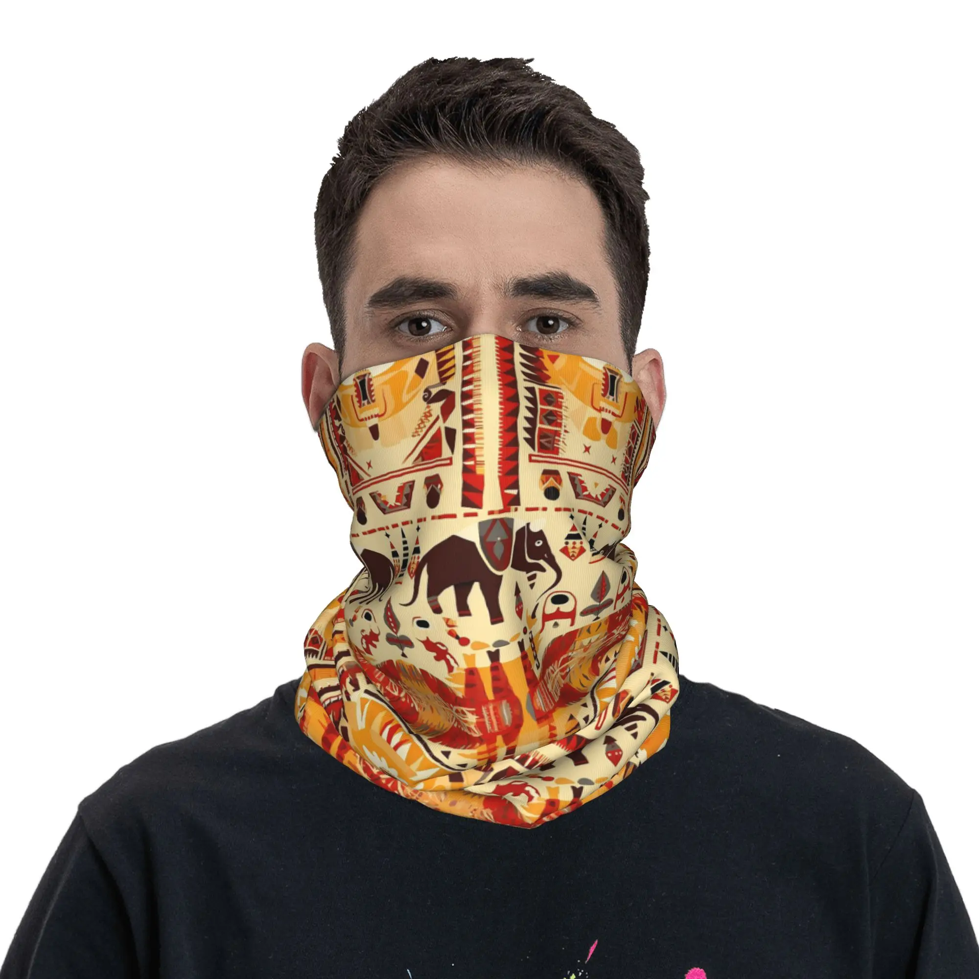 African Tribal Wildlife Mystical Safari Spirit Bandana Neck Cover Printed Face Scarf Multifunction Face Mask Riding Unisex Adult