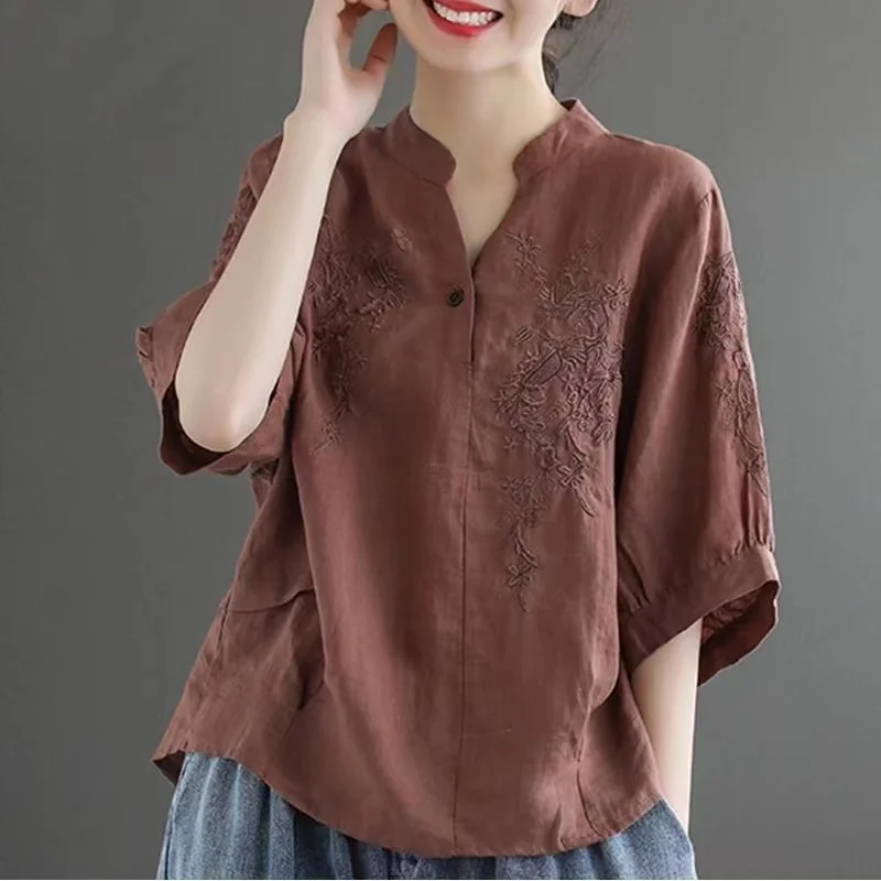 Mùa Hè Mới Thêu Vintage Thanh Lịch Sườn Xám Hanfu Trung Quốc Truyền Thống Phong Cách Nữ Áo Vintage Dài Tay Nữ Cao Cấp