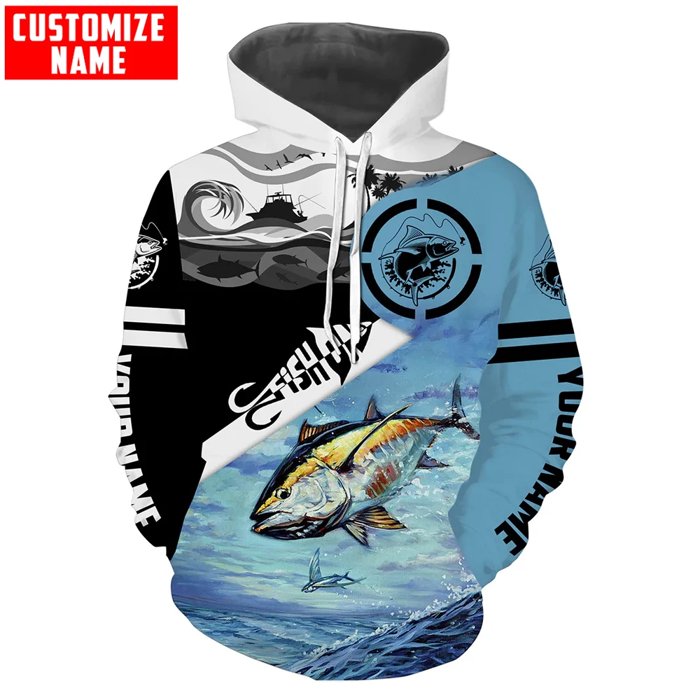 Tuna Fishing Fish On saltwater fishing Customize name 3D Printed Men's Hoodie & Sweatshirt Unisex Zip Casual Tracksuits KJ919