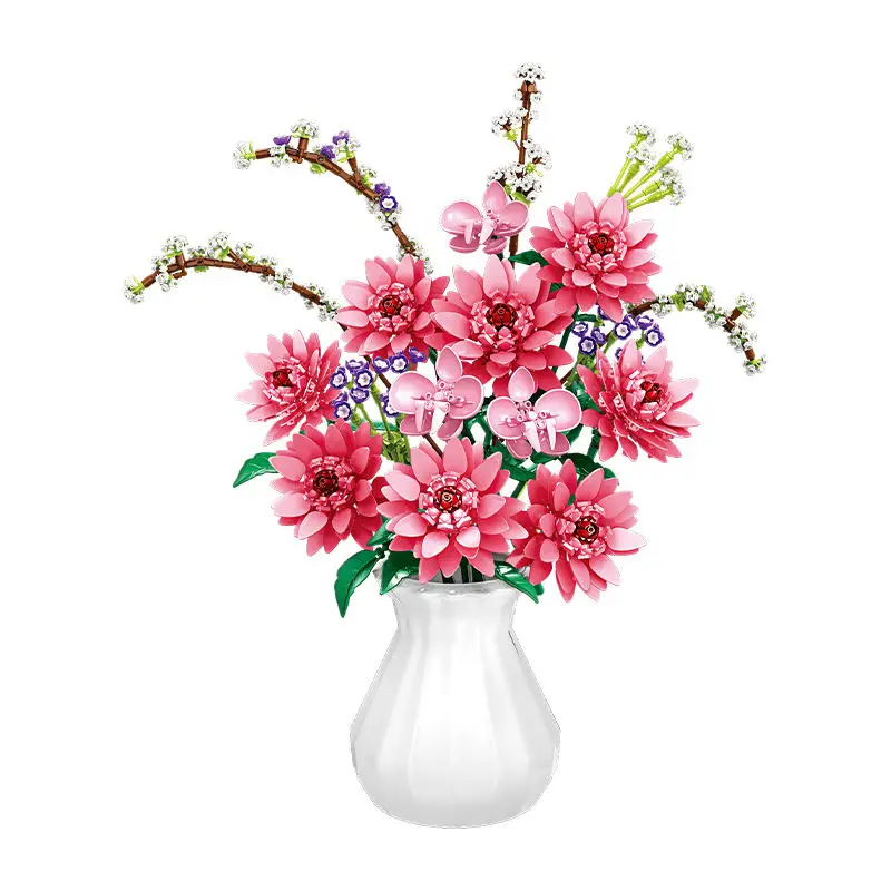 

1796Pcs Peony Flower Bouquet Building Blocks Set Without Vase Home Decoration Brick For Children Toys Girl Friends Gifts