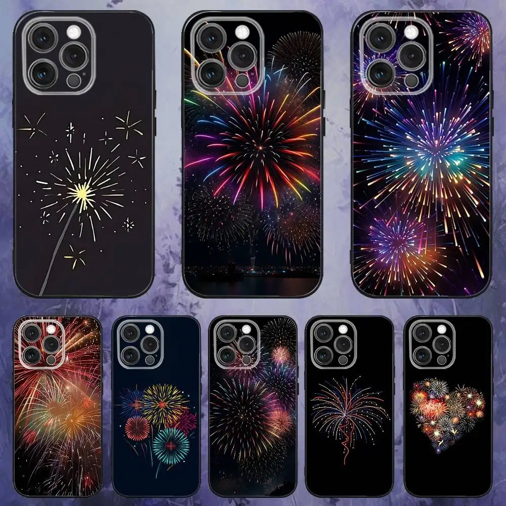 

Colorful Fire-works Phone Case For iPhone 17,16,15,14,13,12,Pro,Max,Plus,E,SE4,Air,Mini Black Soft Box