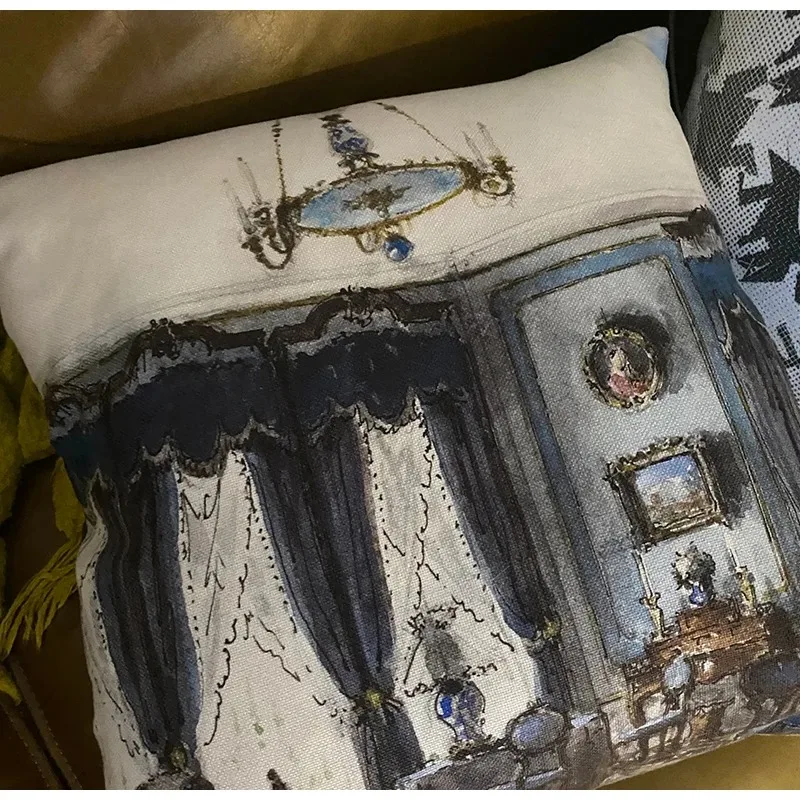 Everbright Store European retro light luxury niche model room pillow cover cushion pillow sofa bedroom backrest