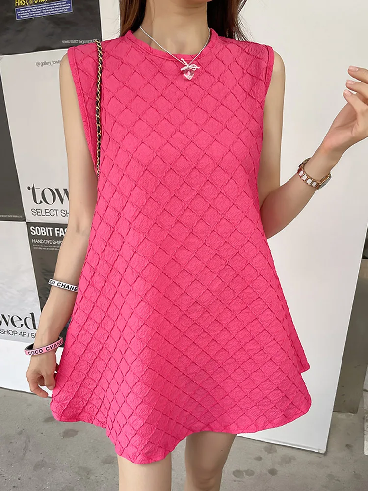 High Street Chic Diamond-shaped Lattice Ladies Sleeveless Dress for Women Korean Fashion Sexy Cute Party Mini Dress Dropshipping