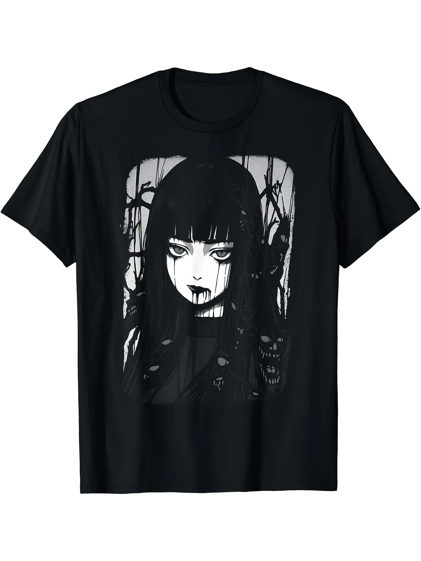 Ladies' Pattern Printed T-shirt with Unique Artistic Design, Dark Background for Spring and Summer, Spring Casual Clothing