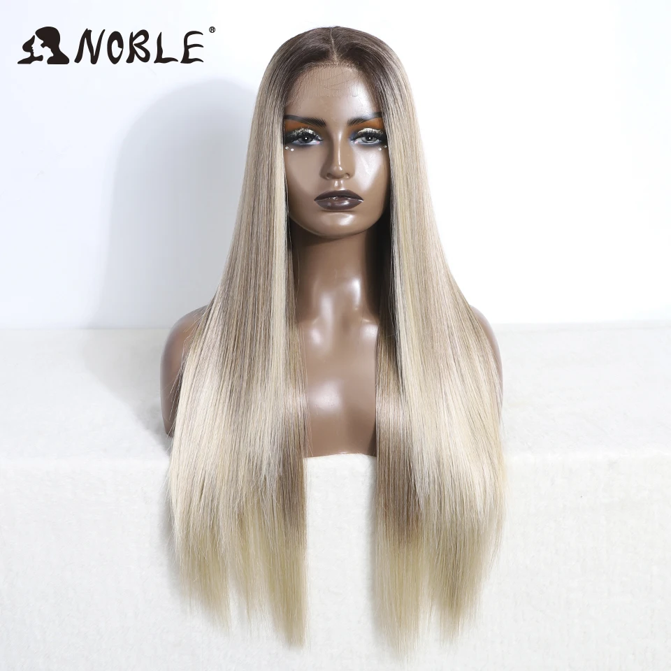 Noble Synthetic Lace Front Wig Lace Part Wig Long 28 Inch Cosplay Lace Wig Blonde Ombre Lace Wig for Women Synthetic Lace Wig