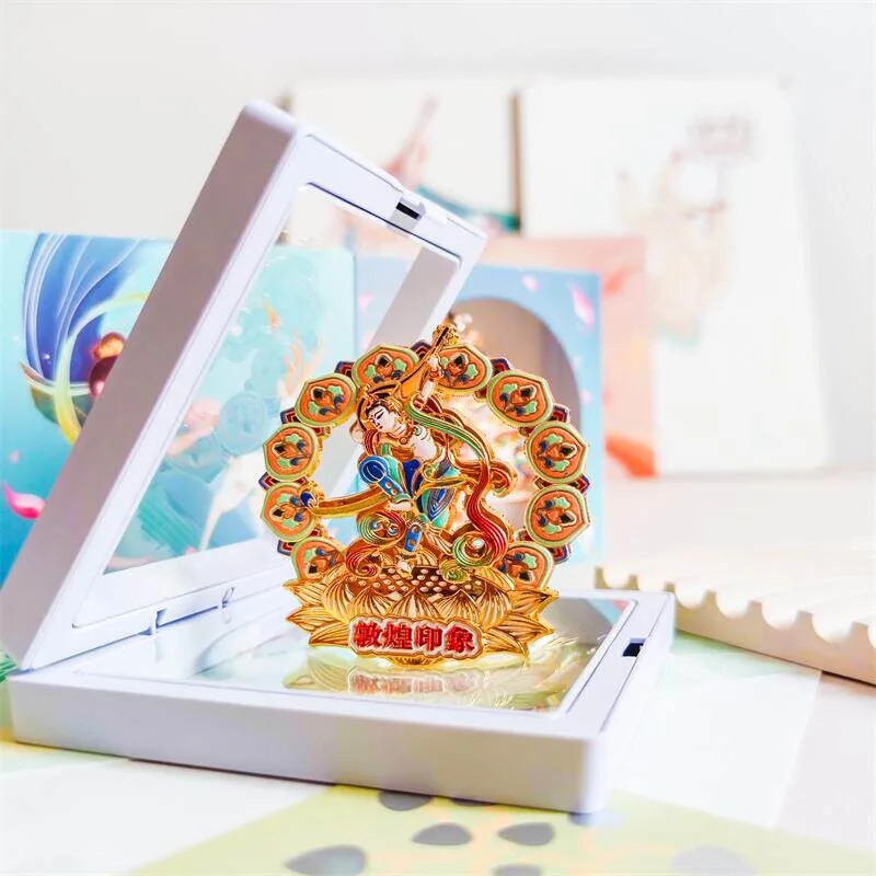 Nine Colored Deer Magnet Flying Apsaras Metal Relief Chinese Style Ancient Elegant Decorative Refrigerator Sticker Gift Box Set
