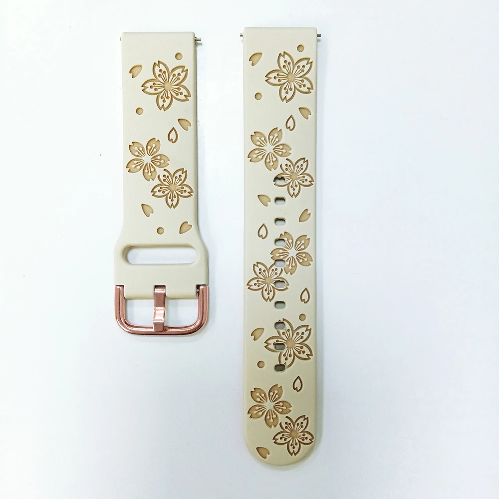 Ремешок для часов 20 мм с цветочной гравировкой для Huami Amazfit Active 2 GTS 4 Mini 2 Mini Bip 3 Pro GTR Mini GTS 3 2e, силиконовый ремешок-браслет