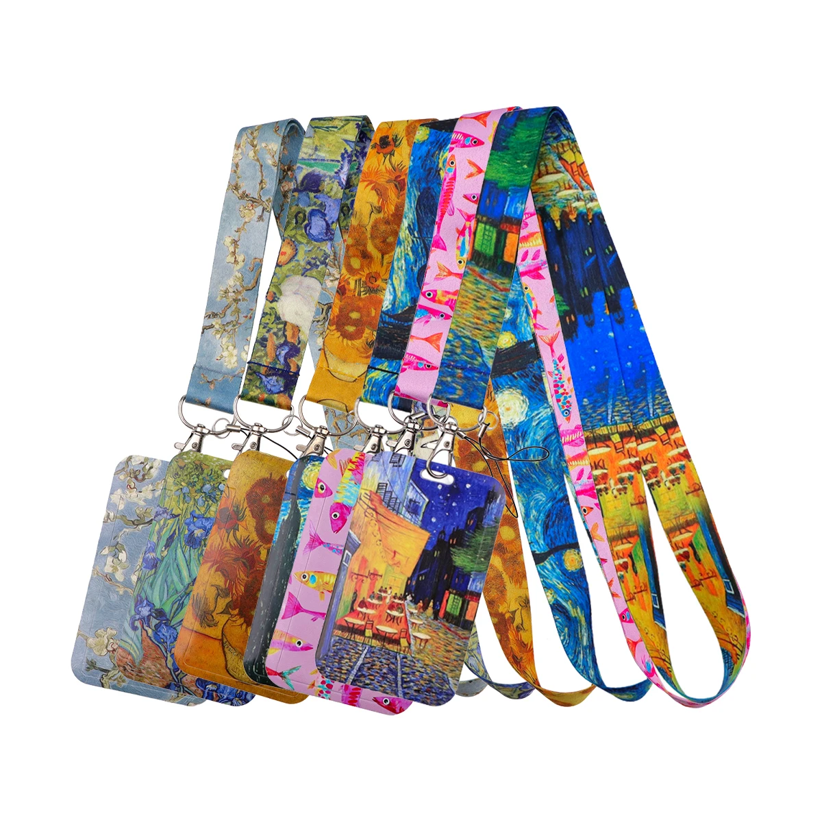 Classic Oil Painting Lanyard ID Card Holder Vintage Scenery Art Neck Strap Badge Case Student Office Staff Key Phone Accessory