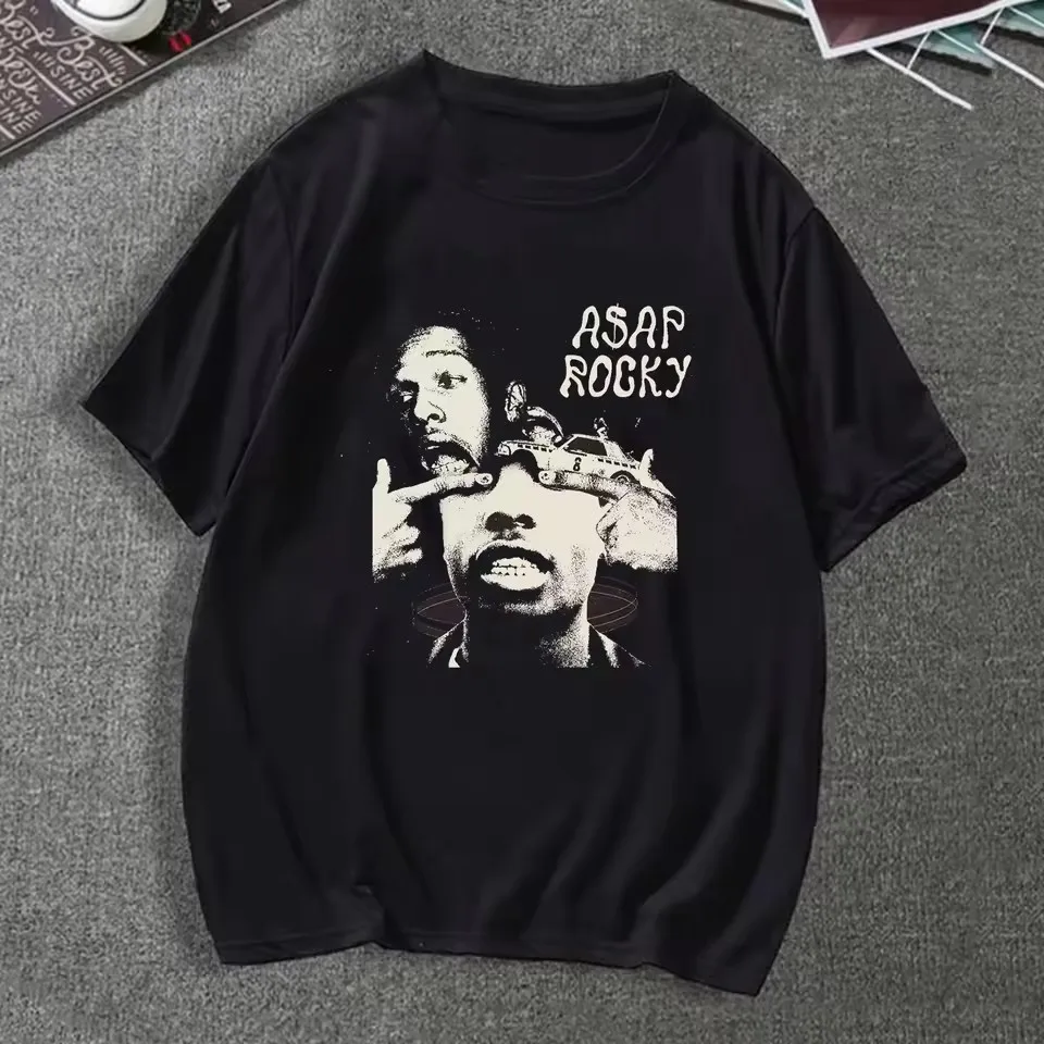 ASAP Rocky Portrait Graphic Aesthetics Tee Men Clothing short sleeve Round Neck Printing Pullover Retro Vintage T-shirts 50445