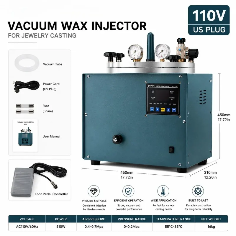 510W Vacuum Wax Injector 3KG Capacity Digital Pressure Controller Wax Injection Machine for Jewelry Casting Mould Making