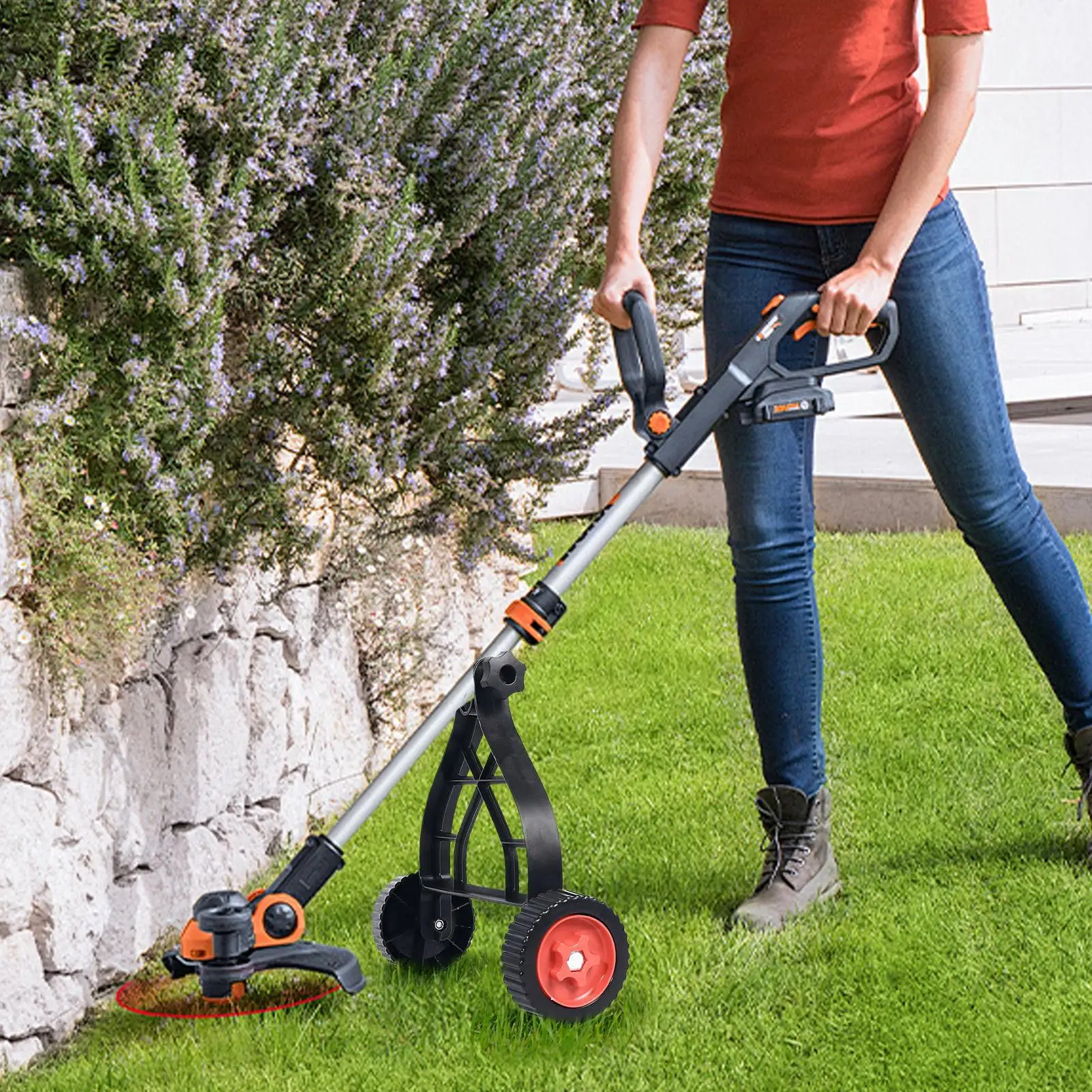 Braket Roda Tambahan Roda Pemangkas Tali Universal Roda Tambahan Mesin Pemotong Rumput Dapat Disesuaikan Roda Struktur Segitiga