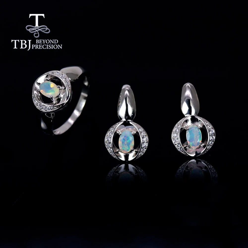 

New Natural Ethiopia Opal Jewelry Set oval 4*6mm Ring earring 925 sterling silver fine jewelry women's wife nice gift