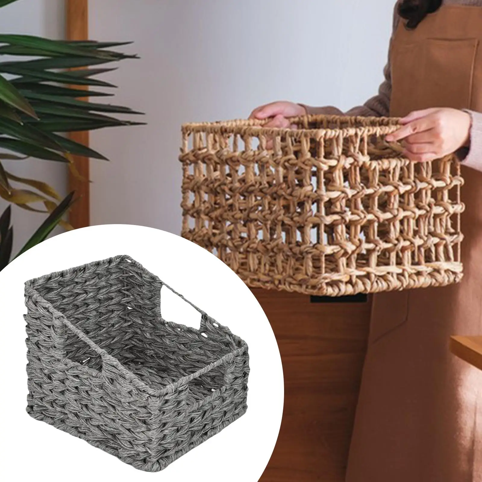 Woven Storage Basket with Handles Multipurpose Organizer Decorative Storage Box for Bedroom Shelves Pantry Home