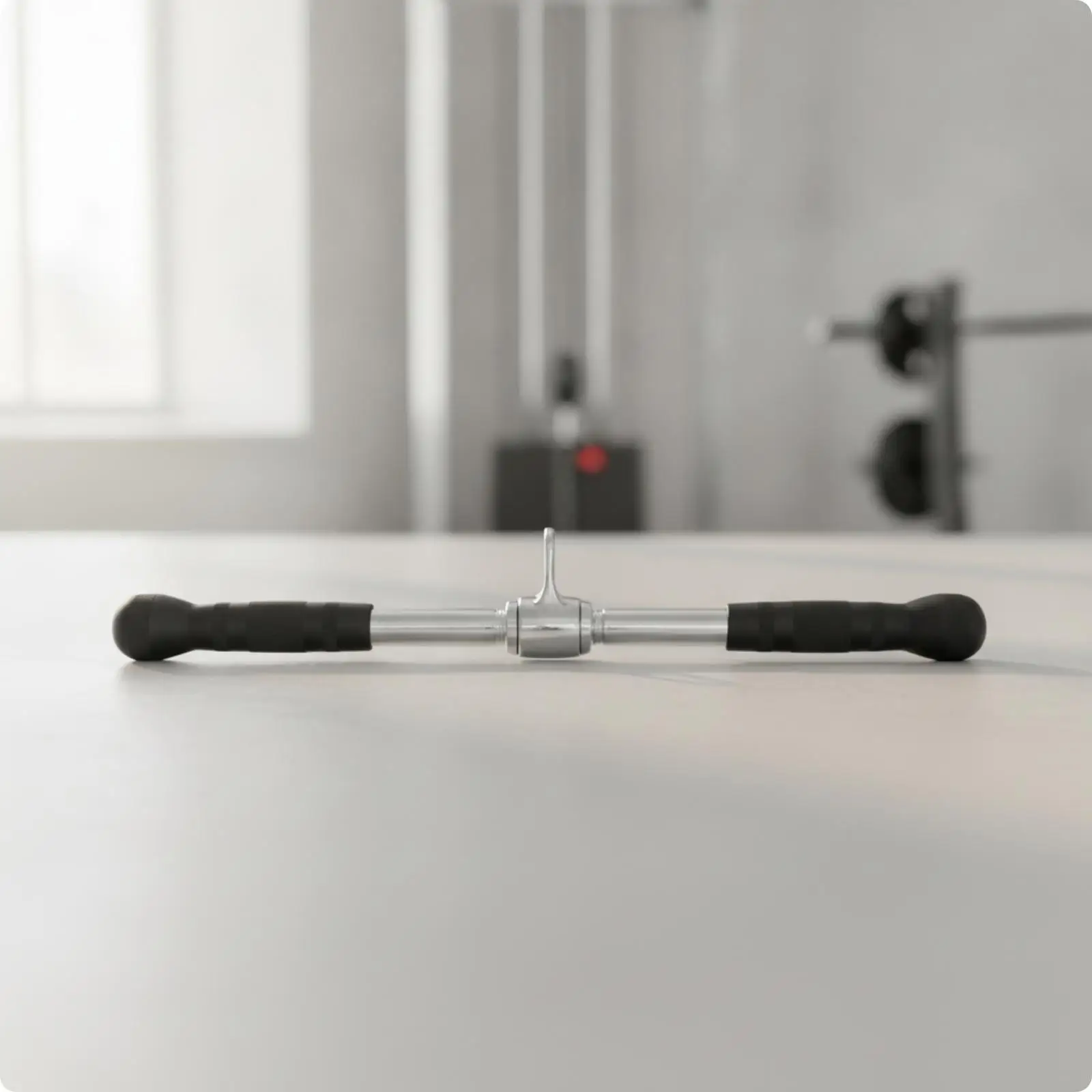 Lat Pull Down Bar for Gym Pulley Station with Upward Hook Connector and Rubber Grip Surface