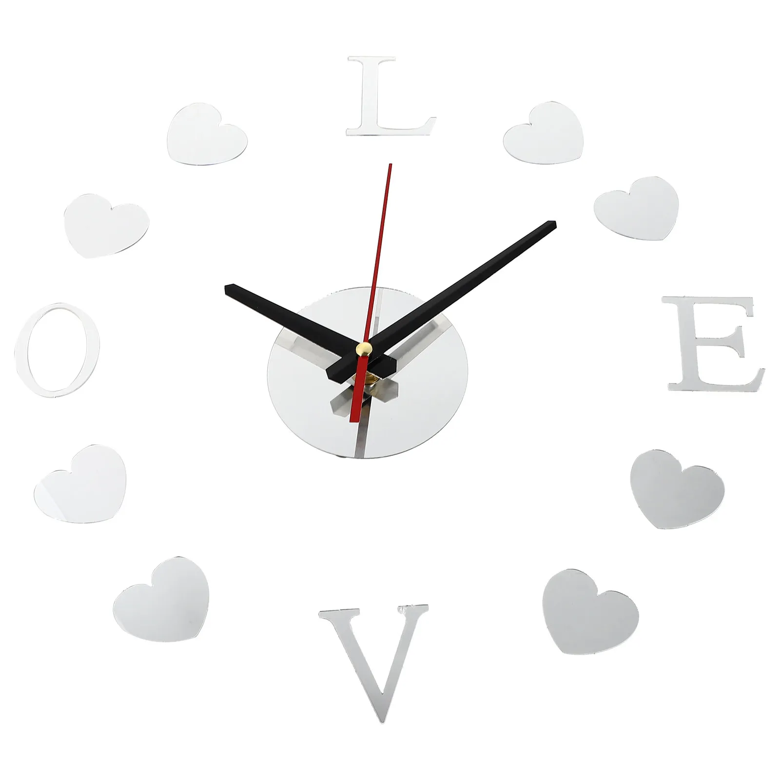 1Pcs Frameless Acrylic Heart Wall Clock DIY Sticker Hanging Clock Lightweight Shatter Resistant for Bedroom Living Room Office