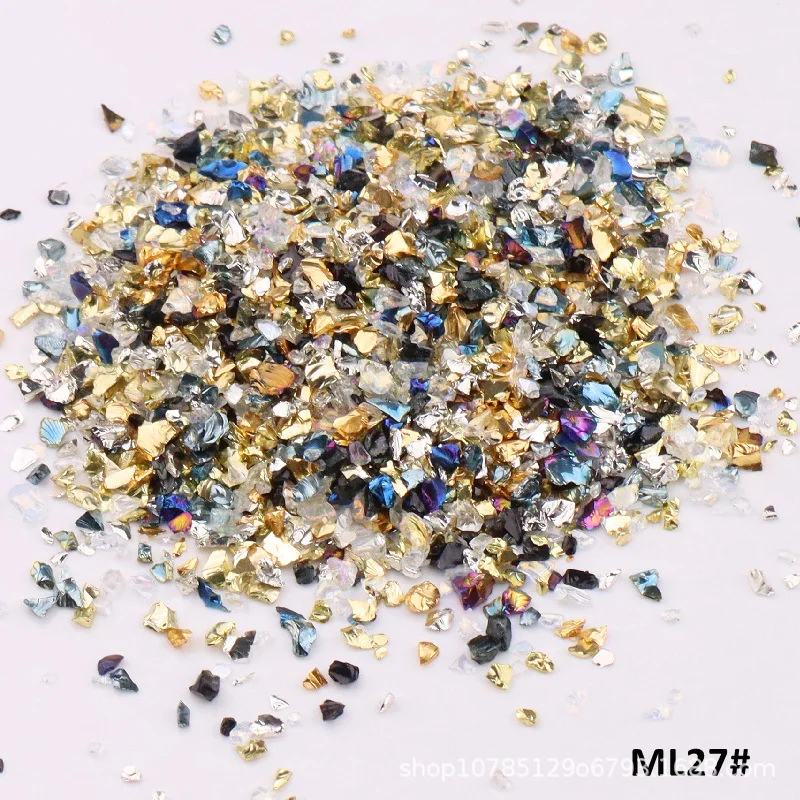 5g/Lot 0.8-1.5mm Irregular Crushed Glass Stones Metallic Crystal Chips Sprinkles for Jewelry Making Filling Nail Arts Decoration