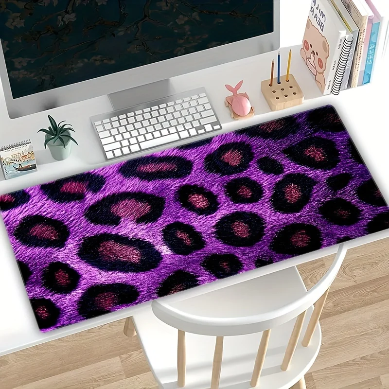 

1pc Purple Leopard Print XXL Mouse Pad, Non-Slip Rubber Base Desk Mat, Gaming Office PC