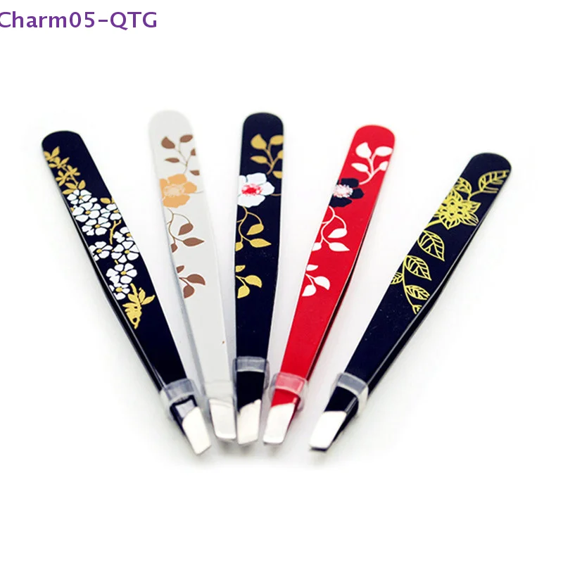 Hot！1PC Professional Eyebrow tweezers Hair Beauty Slanted Stainless Steel Tweezer Tool Color random