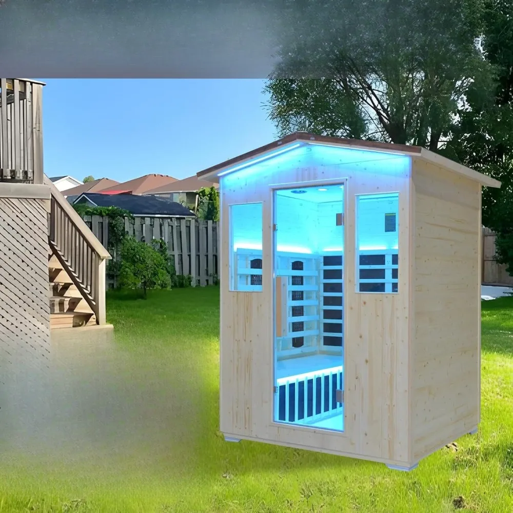 

Outdoor Infrared Sauna 4 Person, With Lcd Display Control, Spruce Wooden Large Sauna 2600W 240V Heaters Panels Sauna room