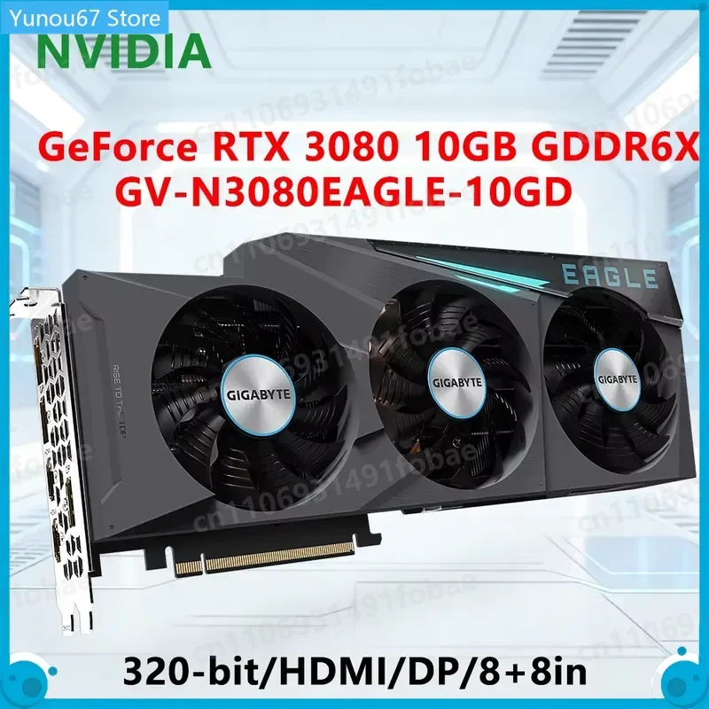 For GIGABYTE RTX 3080 GV N3080EAGLE 10GD GPU 10GB GDDR6X 320 Bit PCI E 4.0 Dual 8pin HDMI DP ATX Desktop PC Video Card