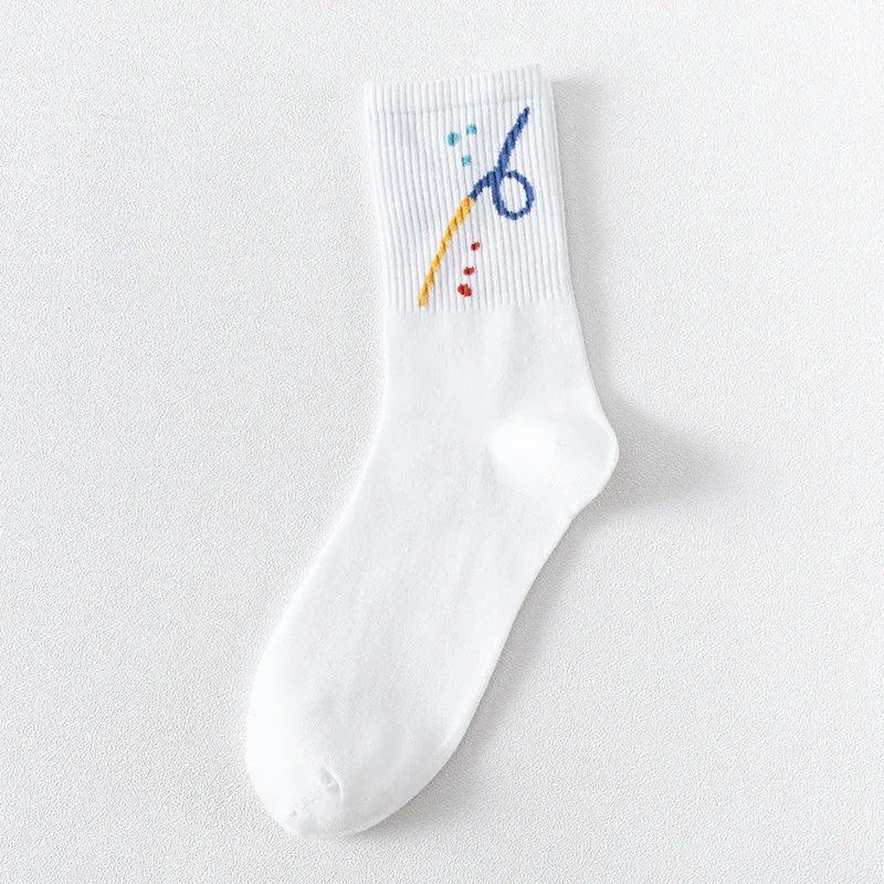 White Harajuku Women Lady Cotton Loose Socks Summer Thin Mid Tube Korean Art Designer Sock chaussette femme 3 Pairs Set Freeship