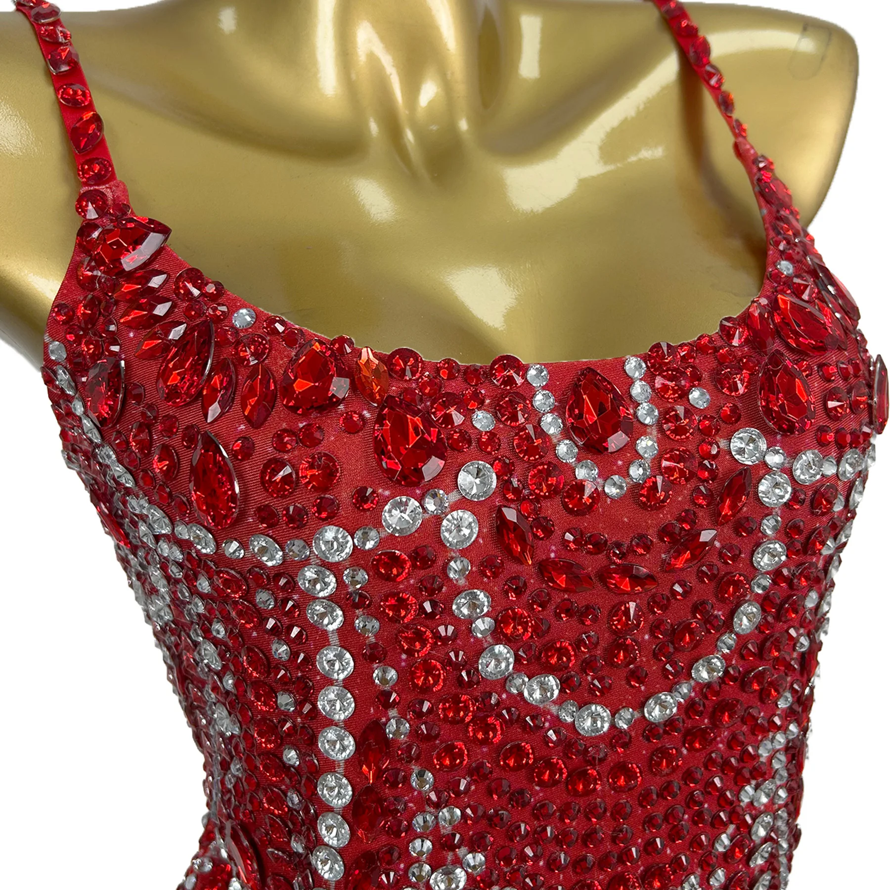 Jingling Fashion Woman Evening Party Dress Shiny Red Diamond Tassel Suspender Dress Bar Stage Performance Outfit Birthday Dress