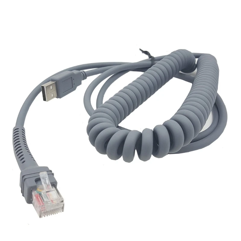 LS2208 USB Cable for Motorola Symbol LS2208AP LS1203 LS4208 LS4278, 9FT Coiled USB Type A to RJ48 Spiral Extension Cable D46B