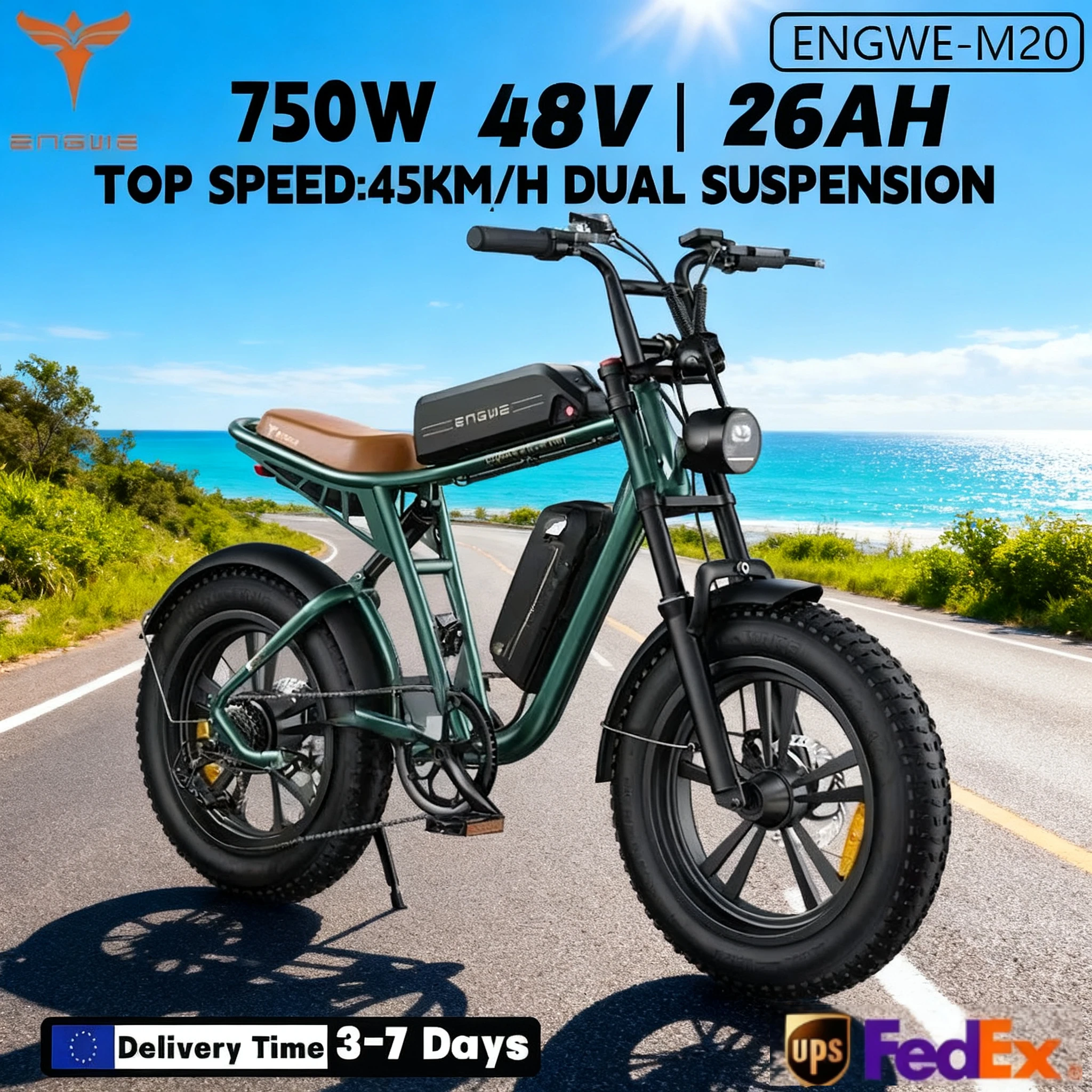 ENGWE M20 Ebike 250W Motor 48V 26AH Dual Lithium Battery 20*4.0 Inch Fat Tire Electric Bicycle Mountain Snow Adult Electric Bike