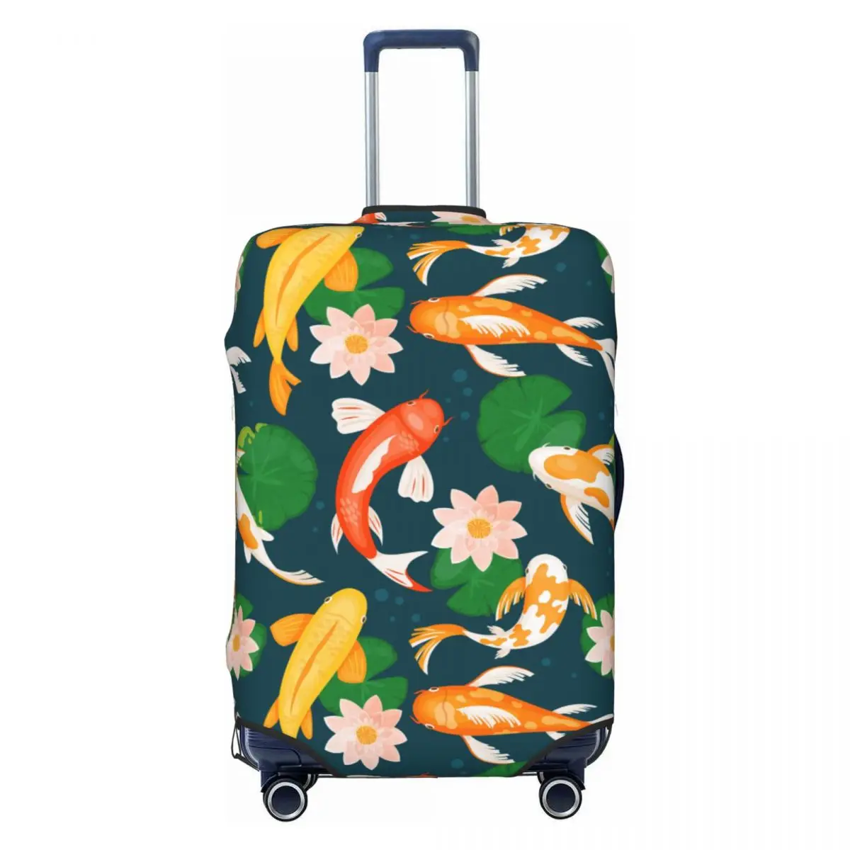 Koi Carp In Lotus Pond Suitcase Cover Travel Flight Fun Luggage Case Protector