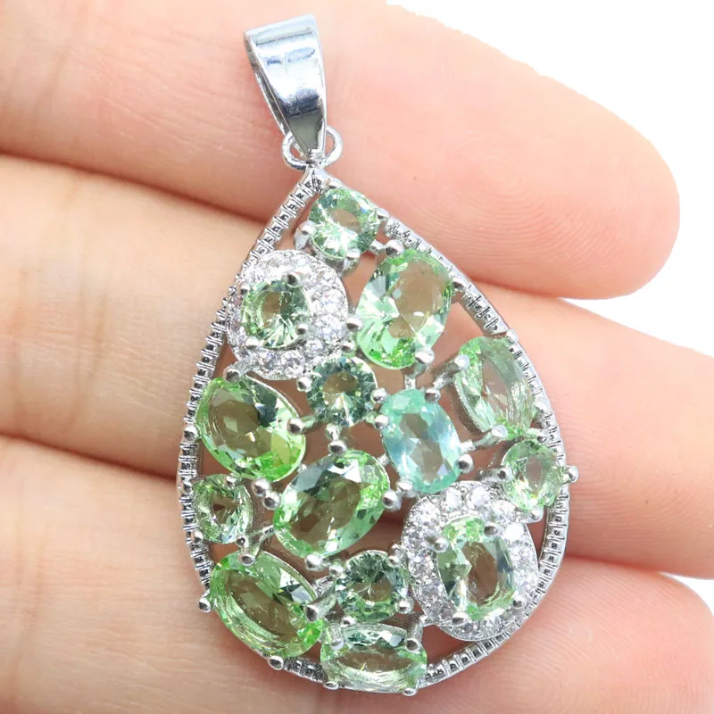 

Buy 5 Get 1 Free 43x27mm Luxury Big Drop Shape Green Tsavorite Garnet Pink Morganite Smoky Topaz Woman's Silver Pendant