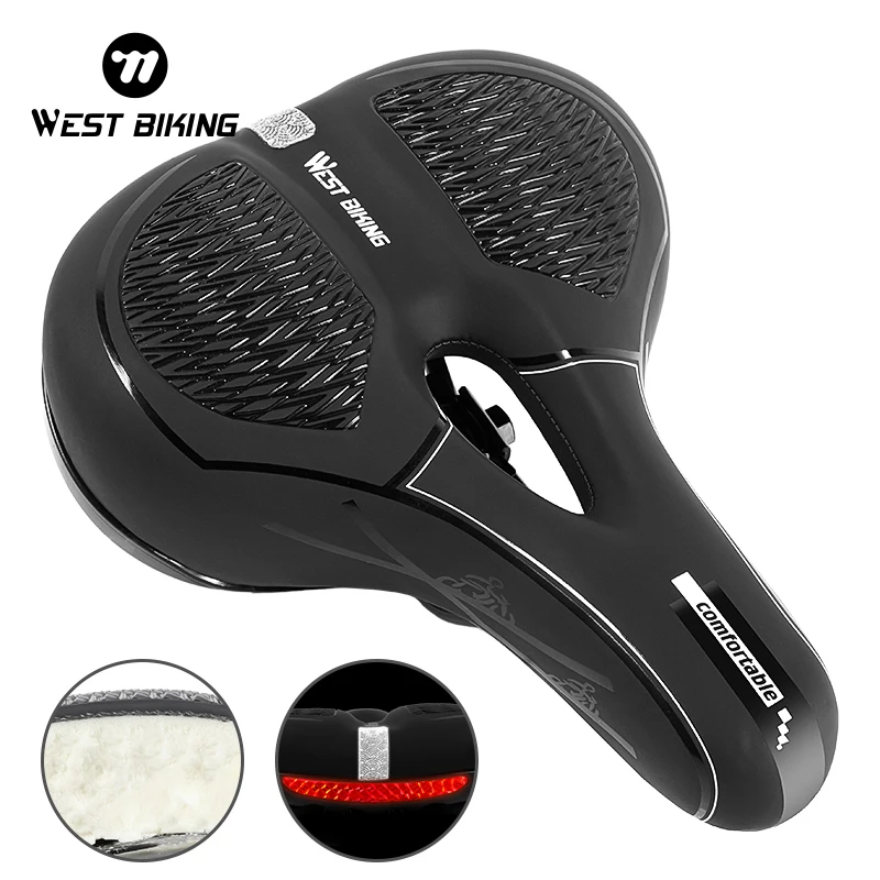 WEST BIKING Bicycle Saddle MTB Bike Seat Soft Comfortable Seat Cushion Safety Reflective Hollow Cycling Shockproof Widen Saddles