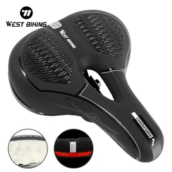 WEST BIKING Bicycle Saddle MTB Bike Seat Soft Comfortable Seat Cushion Safety Reflective Hollow Cycling Shockproof Widen Saddles