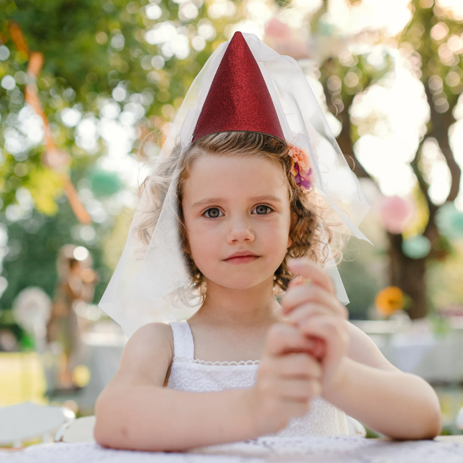 

Birthday Cone Hat for Girl 1 Piece Shiny Tulle Party Hat Children's Birthday Celebration Fun Wearable Decor Unique Gift for Kids