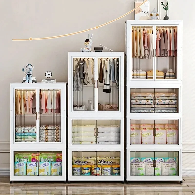 

Room Organiser Wardrobe , Foldable Storage Rack with Lid with Double Door Closet Cabinet Bin for Bedroom, Children's Room, Study