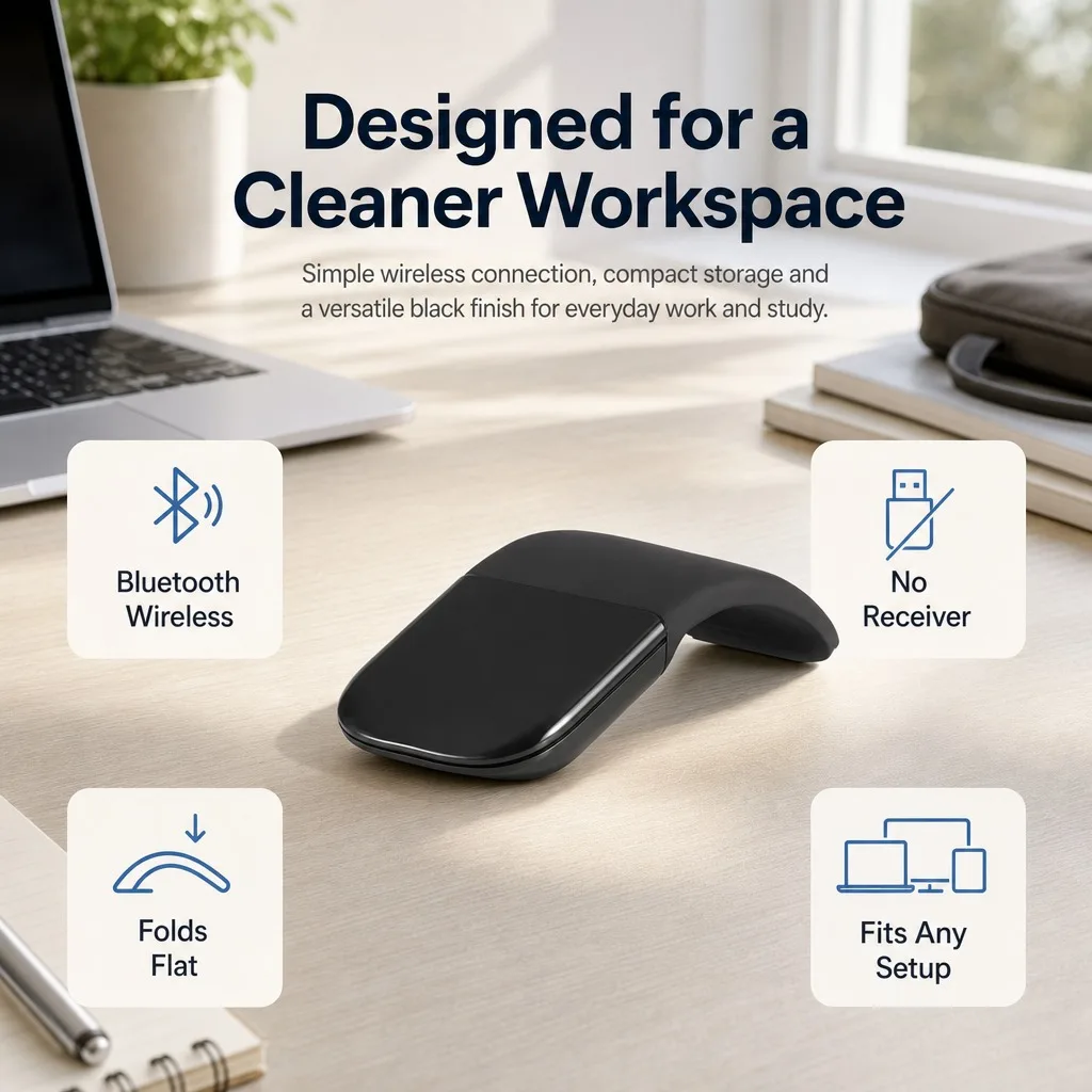 Mouse Óptico Sem Fio Bluetooth Ergonômico Ultrafino Dobrável com Toque 3D Portátil para Uso Universal em Escritório