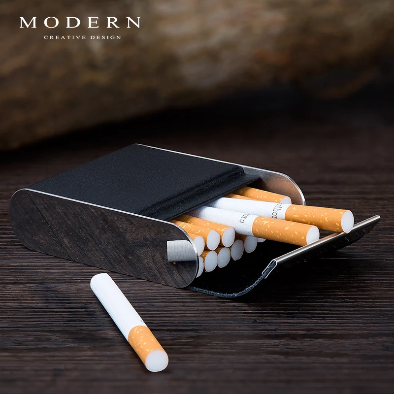 Creative fashion clamshell leather cigarette case stainless steel cigarette set